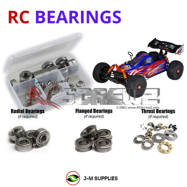 Representative image of an RCScrewZ metal-shielded bearing kit for DHK Hobby Optimus GP; exact bearing sizes and quantities vary by RC model.