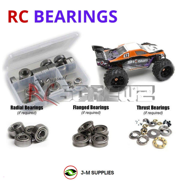 Representative image of an RCScrewZ metal-shielded bearing kit for DHK Hobby Shogun 1/8th Truggy; exact bearing sizes and quantities vary by RC model.
