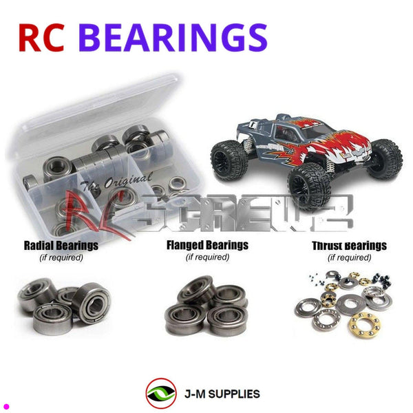 Representative image of an RCScrewZ metal-shielded bearing kit for Duratrax Evader DTX EXT 2.4 RTR 1/10 Truck; exact bearing sizes and quantities vary by RC model.