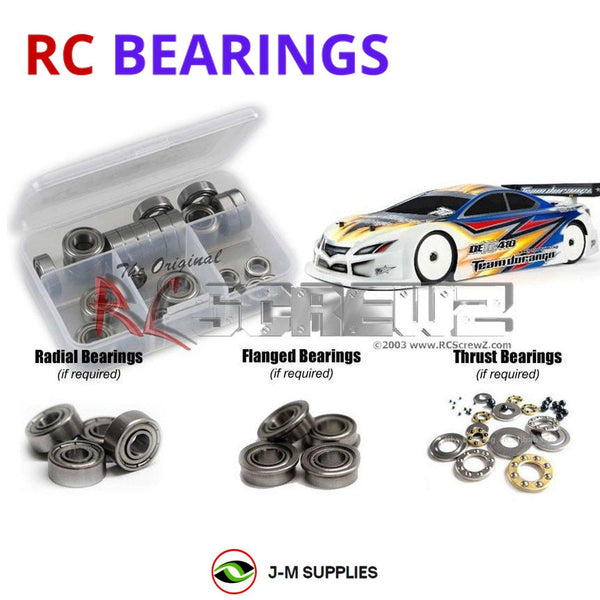 Representative image of an RCScrewZ metal-shielded bearing kit for Team Durango DETC-410 Touring; exact bearing sizes and quantities vary by RC model.