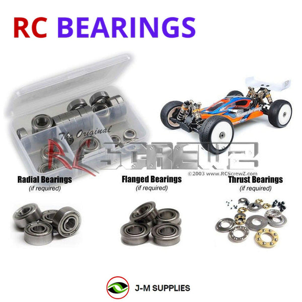 Representative image of an RCScrewZ metal-shielded bearing kit for Team Durango DEX408 V2 1/8th; exact bearing sizes and quantities vary by RC model.