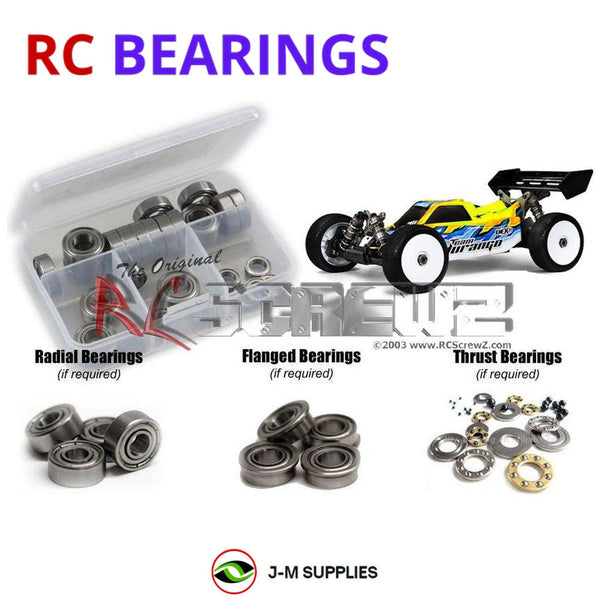 Representative image of an RCScrewZ metal-shielded bearing kit for Team Durango DEX8; exact bearing sizes and quantities vary by RC model.