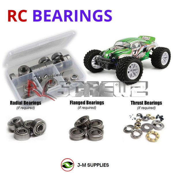 Representative image of an RCScrewZ metal-shielded bearing kit for FTX Bugsta #5530/45; exact bearing sizes and quantities vary by RC model.