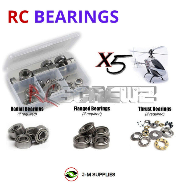 Representative image of an RCScrewZ metal-shielded bearing kit for Gaui X5 Helicopter RC; exact bearing sizes and quantities vary by RC model.