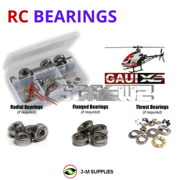 Representative image of an RCScrewZ metal-shielded bearing kit for Gaui X2 Helicopter; exact bearing sizes and quantities vary by RC model.