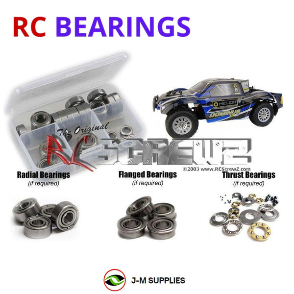 Representative image of an RCScrewZ metal-shielded bearing kit for Helion RC Dominus 10SC 4wd; exact bearing sizes and quantities vary by RC model.