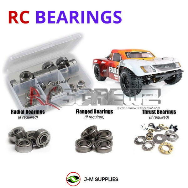 Representative image of an RCScrewZ metal-shielded bearing kit for Helion RC Four 10SC; exact bearing sizes and quantities vary by RC model.