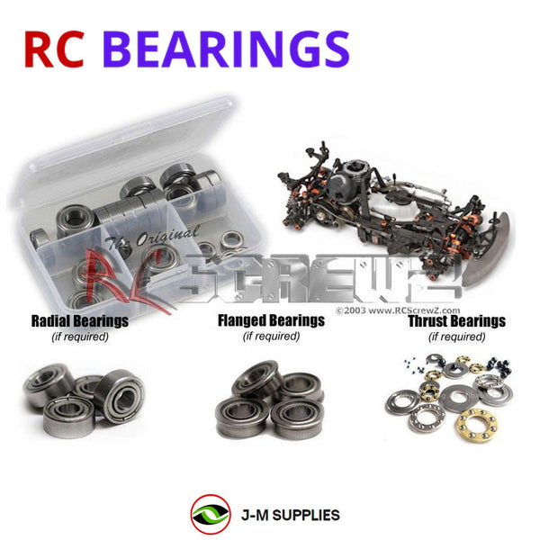 Representative image of an RCScrewZ metal-shielded bearing kit for Hot Bodies R10 1/10 Nitro Touring Car HB108382; exact bearing sizes and quantities vary by RC model.