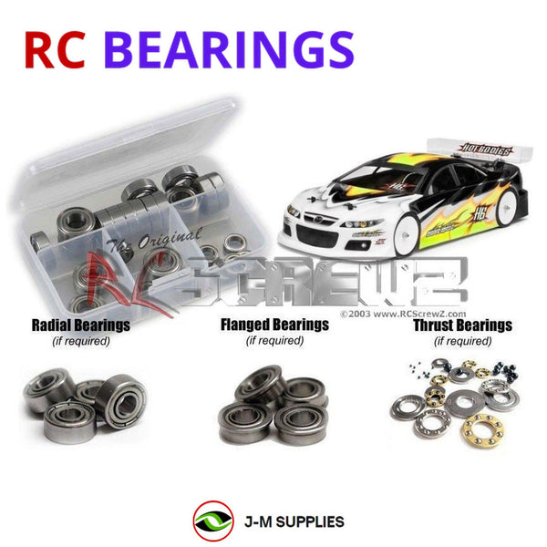 Representative image of an RCScrewZ metal-shielded bearing kit for Hot Bodies Pro 5 Onroad; exact bearing sizes and quantities vary by RC model.