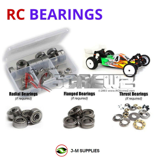 Representative image of an RCScrewZ metal-shielded bearing kit for Hot Bodies D216 2wd Buggy; exact bearing sizes and quantities vary by RC model.