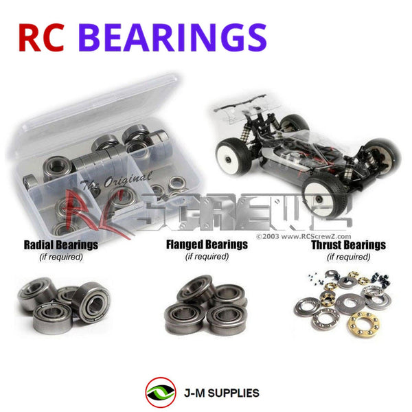 Representative image of an RCScrewZ metal-shielded bearing kit for Hot Bodies D817e 1/8th; exact bearing sizes and quantities vary by RC model.