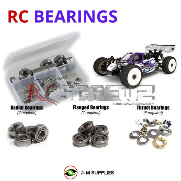 Representative image of an RCScrewZ metal-shielded bearing kit for Hot Bodies D815 V2 Nitro; exact bearing sizes and quantities vary by RC model.