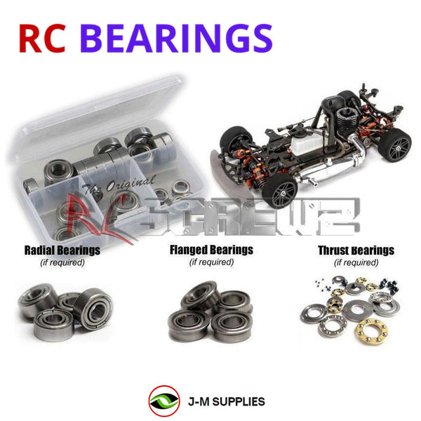 Representative image of an RCScrewZ metal-shielded bearing kit for Hot Bodies R10 Onroad 1/10th; exact bearing sizes and quantities vary by RC model.