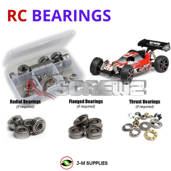 Representative image of an RCScrewZ metal-shielded bearing kit for HPI Trophy 3.5 1/8 Nitro 4WD Off-Road Buggy (10508); exact bearing sizes and quantities vary by RC model.