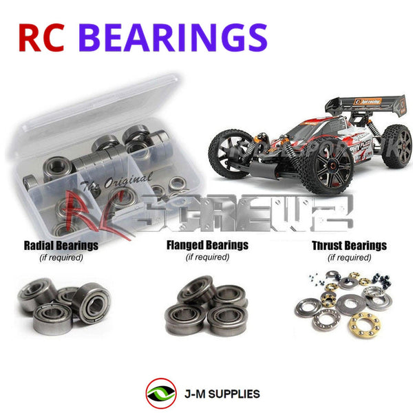 Representative image of an RCScrewZ metal-shielded bearing kit for HPI Trophy Buggy Flux 1/8 Electric 4WD Off-Road Buggy (107016); exact bearing sizes and quantities vary by RC model.