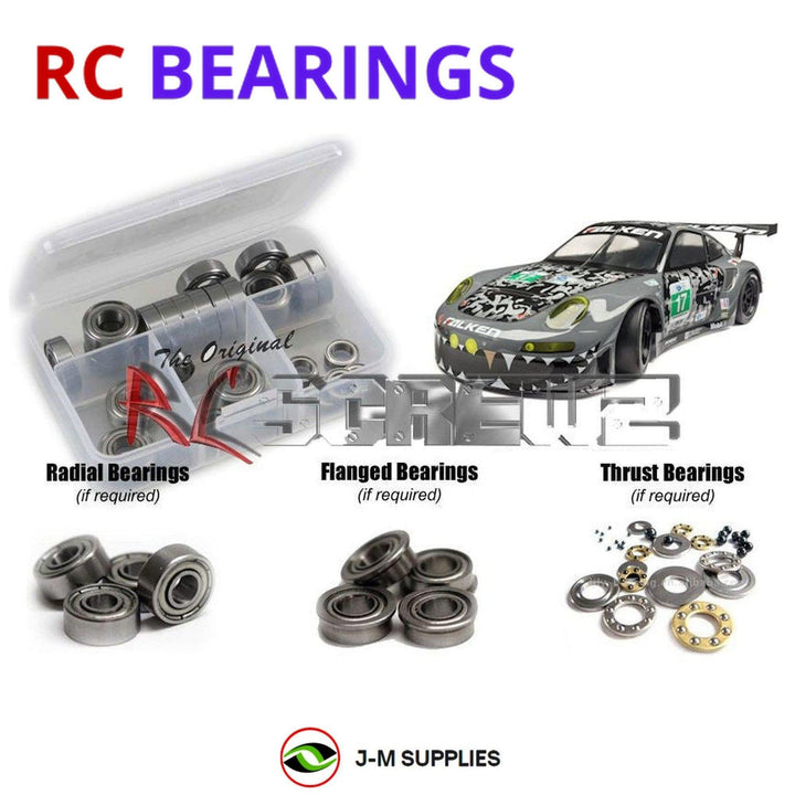 Representative image of an RCScrewZ metal-shielded bearing kit for HPI RS4 Sport 3 Flux Porsche 911 GT3 RSR 1/10 Elec 4WD (114350); exact bearing sizes and quantities vary by RC model.