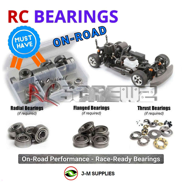 Representative image of an RCScrewZ metal-shielded bearing kit for HPI Nitro RS4 3 RTR Evo+ 1/10 Nitro 4WD Touring (105936, 105944); exact bearing sizes and quantities vary by RC model.