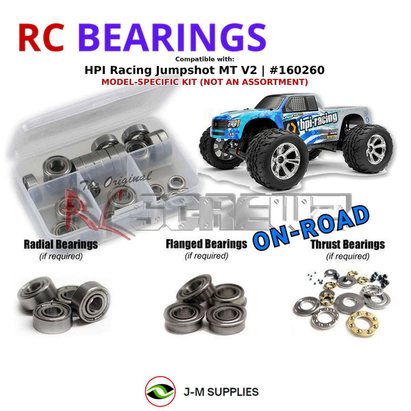 Representative image of an RCScrewZ metal-shielded bearing kit for HPI Jumpshot MT V2 1/10 Electric 2WD Monster Truck (160260); exact bearing sizes and quantities vary by RC model.