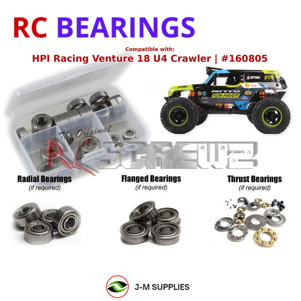 Representative image of an RCScrewZ metal-shielded bearing kit for HPI Venture18 U4 Ford Bronco 4400 1/18 4WD (160805, 160887); exact bearing sizes and quantities vary by RC model.