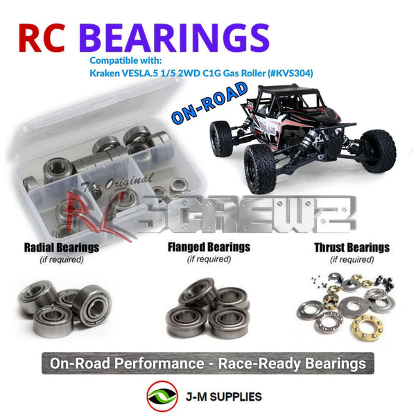 Representative image of an RCScrewZ metal-shielded bearing kit for Kraken VESLA.5 C1G 1/5 Gas Roller (KVS304); exact bearing sizes and quantities vary by RC model.