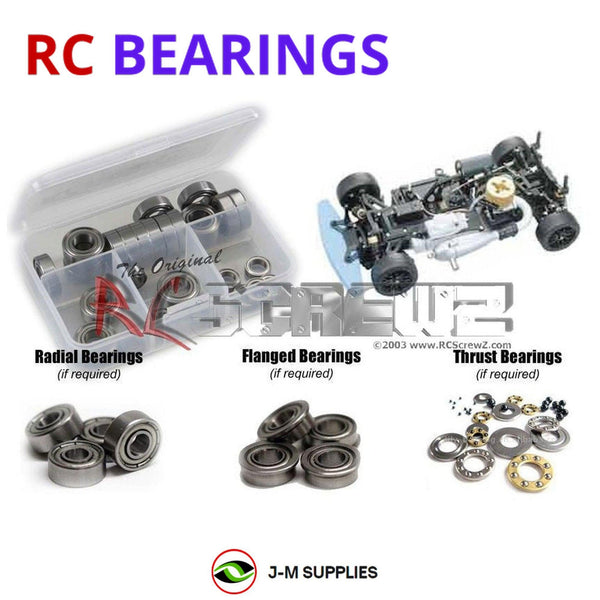 Representative image of an RCScrewZ metal-shielded bearing kit for Kyosho V-One S 1/10 Nitro 4WD Touring Car (31241); exact bearing sizes and quantities vary by RC model.