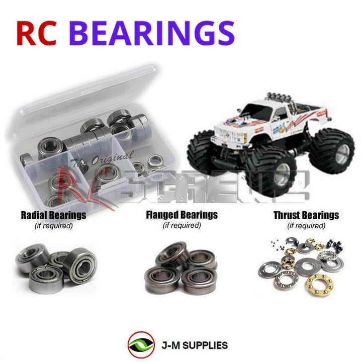 Representative image of an RCScrewZ metal-shielded bearing kit for Kyosho USA-1 Nitro 1/8 GP 4WD Monster Truck (33155); exact bearing sizes and quantities vary by RC model.