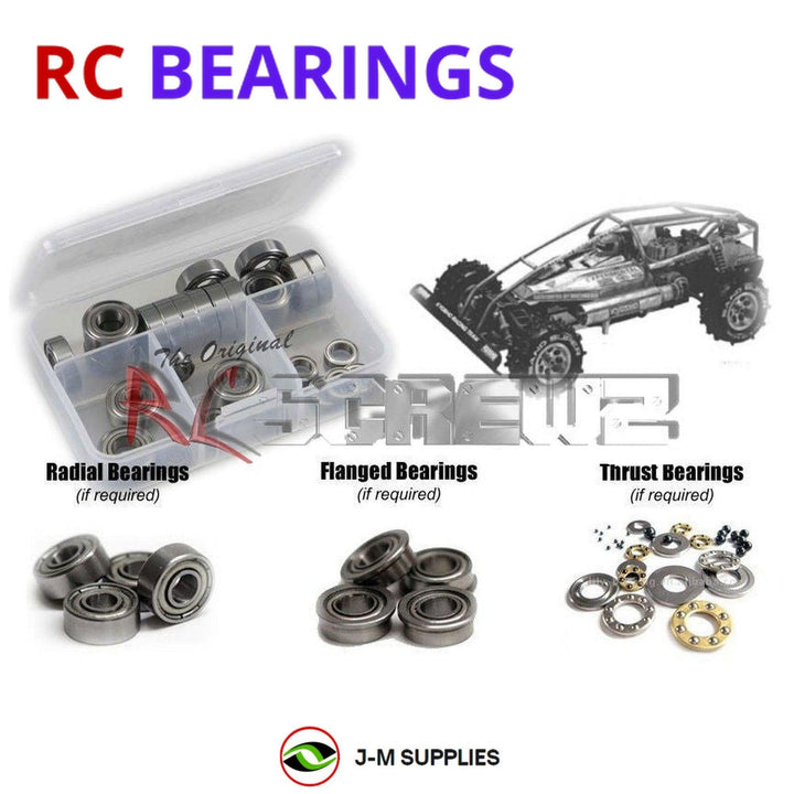 Representative image of an RCScrewZ metal-shielded bearing kit for Kyosho Vanning/Presto Integra 1/8 Nitro 4WD Buggy (3058, 3059); exact bearing sizes and quantities vary by RC model.