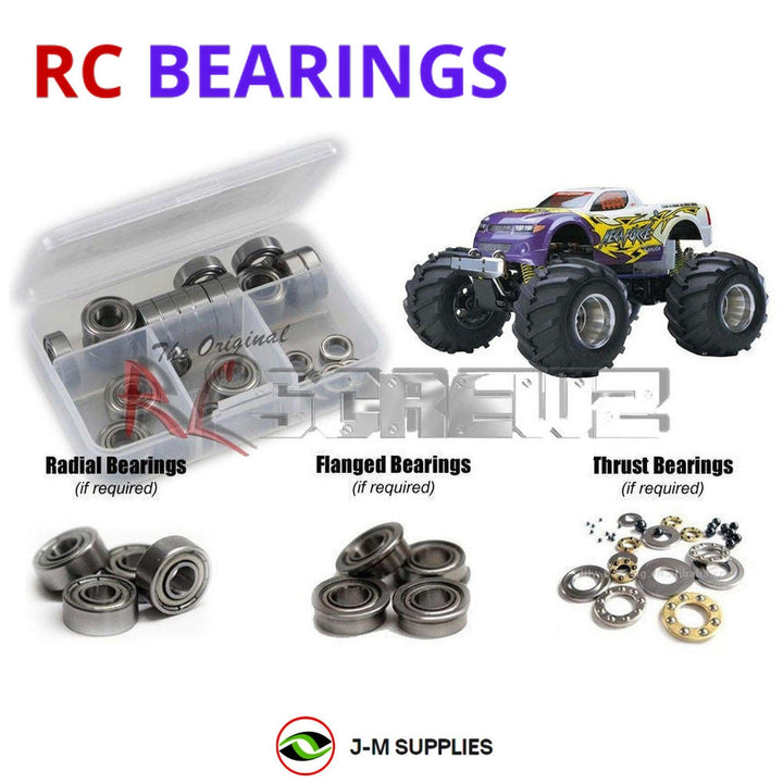 Representative image of an RCScrewZ metal-shielded bearing kit for Kyosho Mega Force 1/10 Nitro 4WD Monster Truck (31181); exact bearing sizes and quantities vary by RC model.