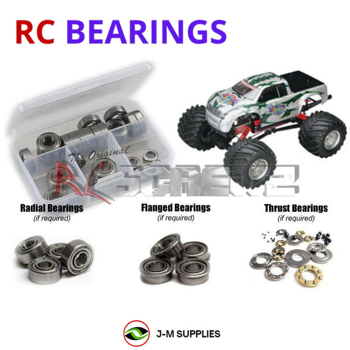 Representative image of an RCScrewZ metal-shielded bearing kit for Kyosho Twin Force 1/10 Electric 4WD Monster Truck (30521B); exact bearing sizes and quantities vary by RC model.