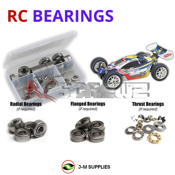 Representative image of an RCScrewZ metal-shielded bearing kit for Kyosho Inferno MP7.5 1/8 Nitro 4WD Buggy (31081); exact bearing sizes and quantities vary by RC model.