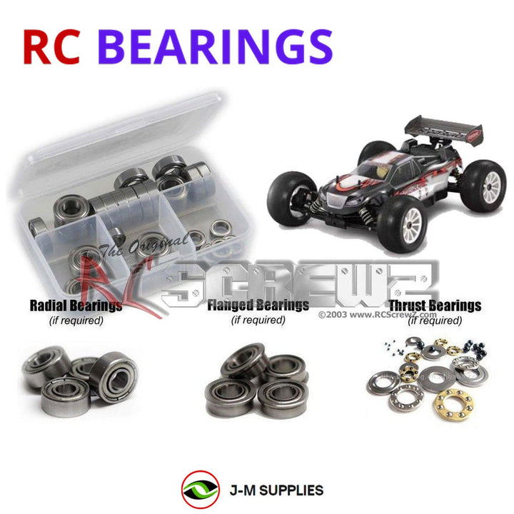 Representative image of an RCScrewZ metal-shielded bearing kit for Kyosho Inferno ST 1/8 Nitro 4WD Truggy (31351); exact bearing sizes and quantities vary by RC model.