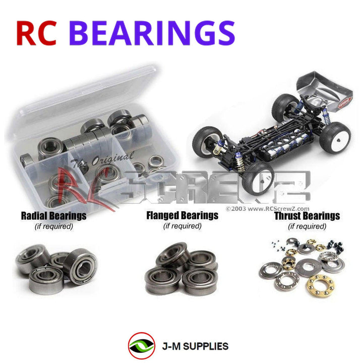 Representative image of an RCScrewZ metal-shielded bearing kit for Kyosho Lazer ZX-5 SP 1/10 Electric 4WD Buggy (30077); exact bearing sizes and quantities vary by RC model.