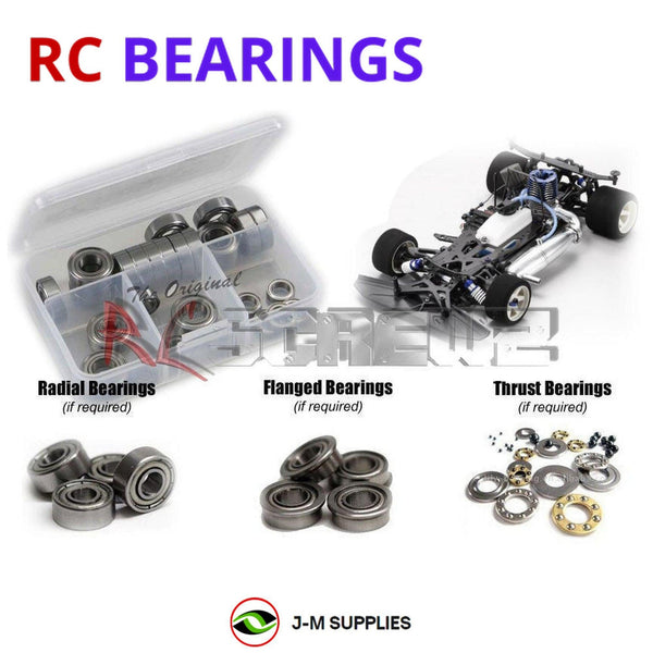 Representative image of an RCScrewZ metal-shielded bearing kit for Kyosho Evolva M3 1/8 Nitro 4WD Racing Car (31286); exact bearing sizes and quantities vary by RC model.