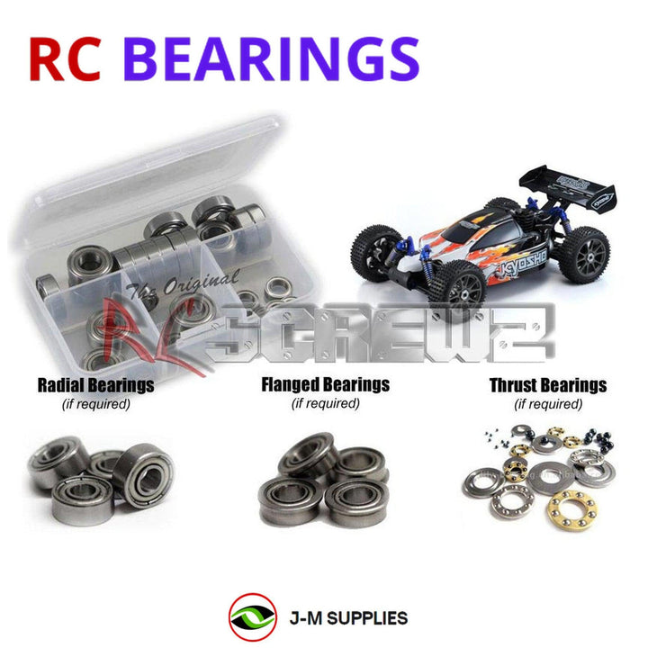 Representative image of an RCScrewZ metal-shielded bearing kit for Kyosho Inferno MP7.5 Sports 4 1/8 Nitro 4WD Buggy (31279); exact bearing sizes and quantities vary by RC model.