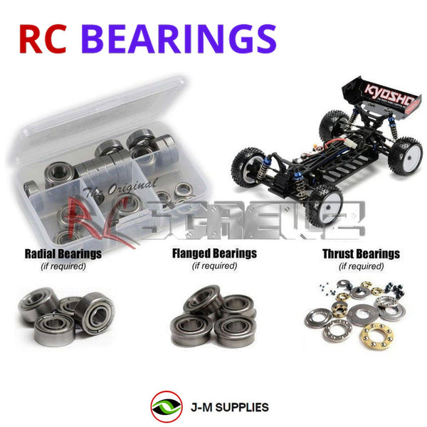 Representative image of an RCScrewZ metal-shielded bearing kit for Kyosho Lazer ZX-5 T3/T4 1/10 Electric 4WD Buggy (30861); exact bearing sizes and quantities vary by RC model.