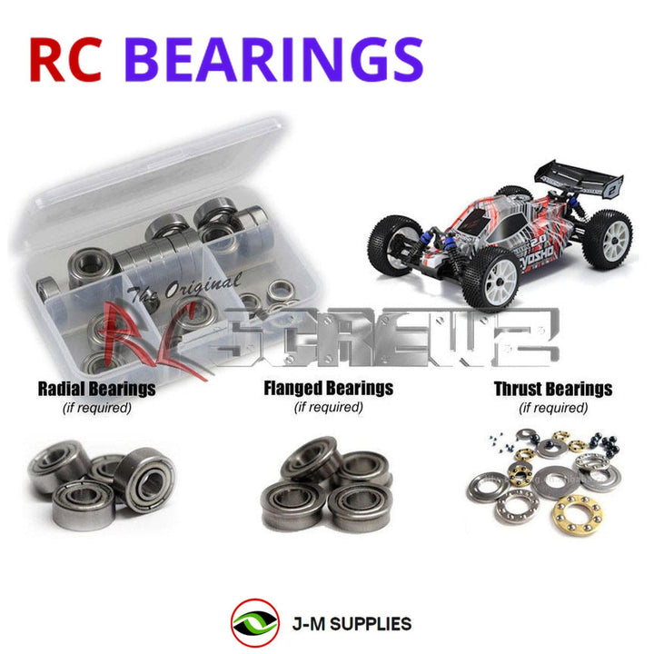 Representative image of an RCScrewZ metal-shielded bearing kit for Kyosho DBX 2.0 1/10 Nitro 4WD Buggy (31098); exact bearing sizes and quantities vary by RC model.