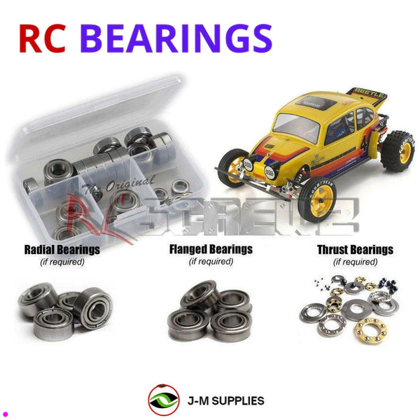Representative image of an RCScrewZ metal-shielded bearing kit for Kyosho Beetle 2014 1/10 Electric 2WD Buggy (30614); exact bearing sizes and quantities vary by RC model.