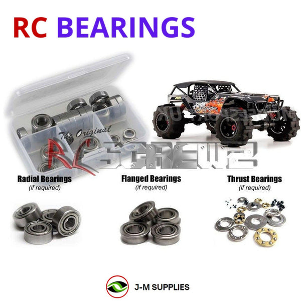 Representative image of an RCScrewZ metal-shielded bearing kit for Kyosho FO-XX 2.0 1/8 Nitro 4WD Monster Truck (33154); exact bearing sizes and quantities vary by RC model.