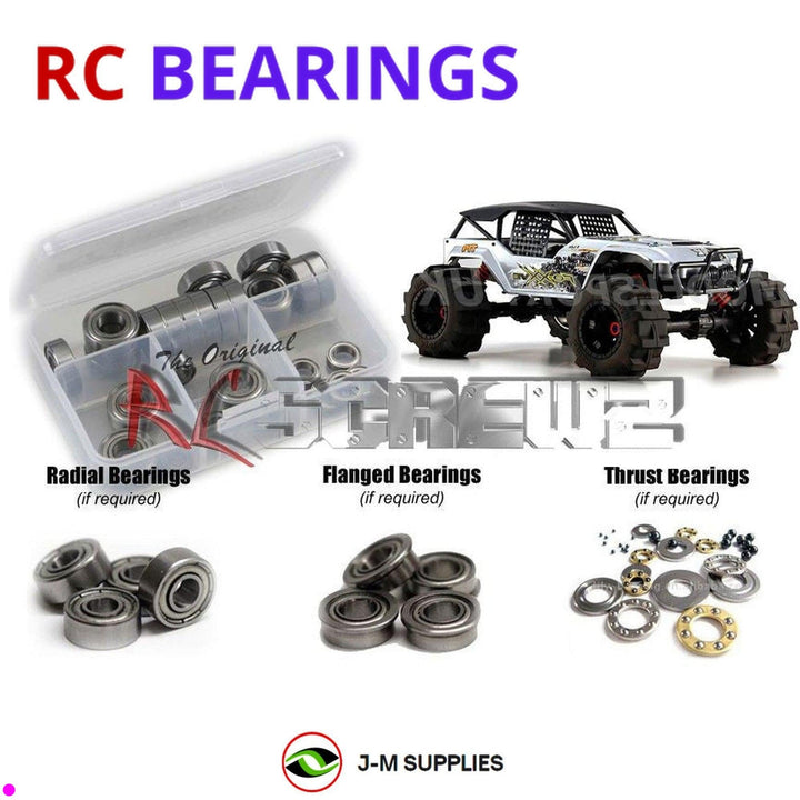Representative image of an RCScrewZ metal-shielded bearing kit for Kyosho FO-XX VE 1/8 Electric 4WD Monster Truck (30887); exact bearing sizes and quantities vary by RC model.