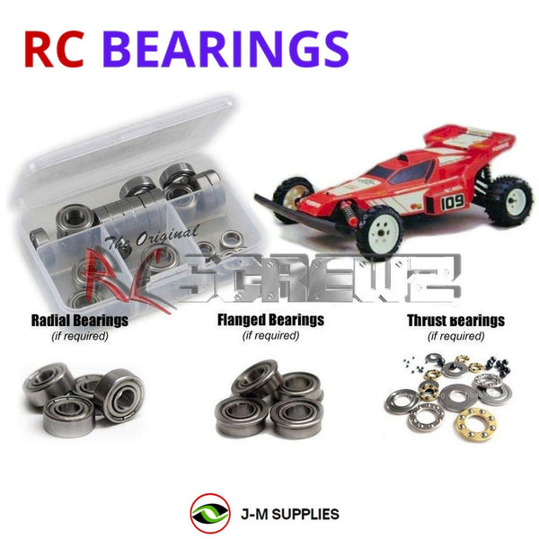 Representative image of an RCScrewZ metal-shielded bearing kit for Kyosho Raider Vintage 1/10 Electric 2WD Buggy (3184); exact bearing sizes and quantities vary by RC model.