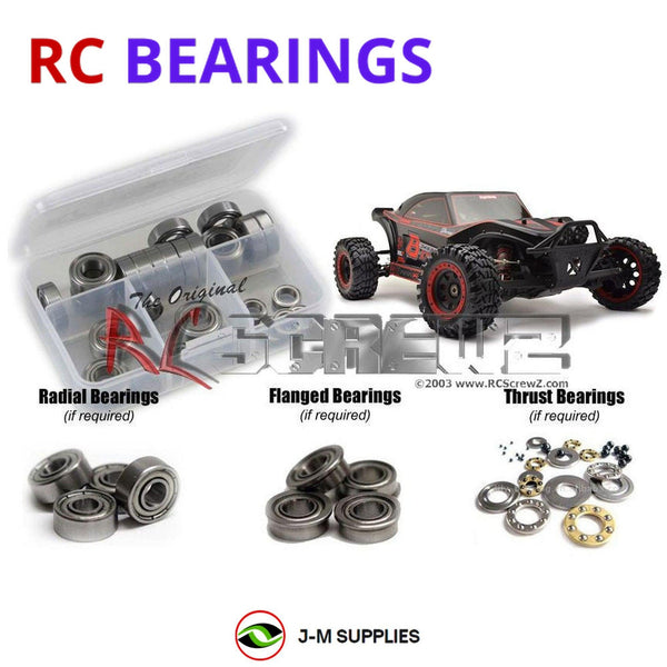 Representative image of an RCScrewZ metal-shielded bearing kit for Kyosho Scorpion B-XXL VE 1/7 Electric 2WD Buggy (30974); exact bearing sizes and quantities vary by RC model.
