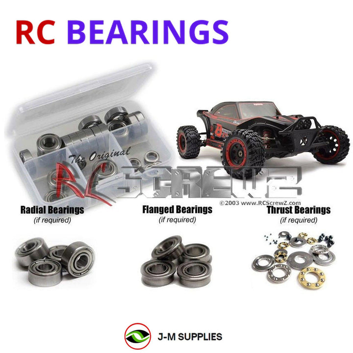 Representative image of an RCScrewZ metal-shielded bearing kit for Kyosho Scorpion B-XXL VE 1/7 Electric 2WD Buggy (30974); exact bearing sizes and quantities vary by RC model.