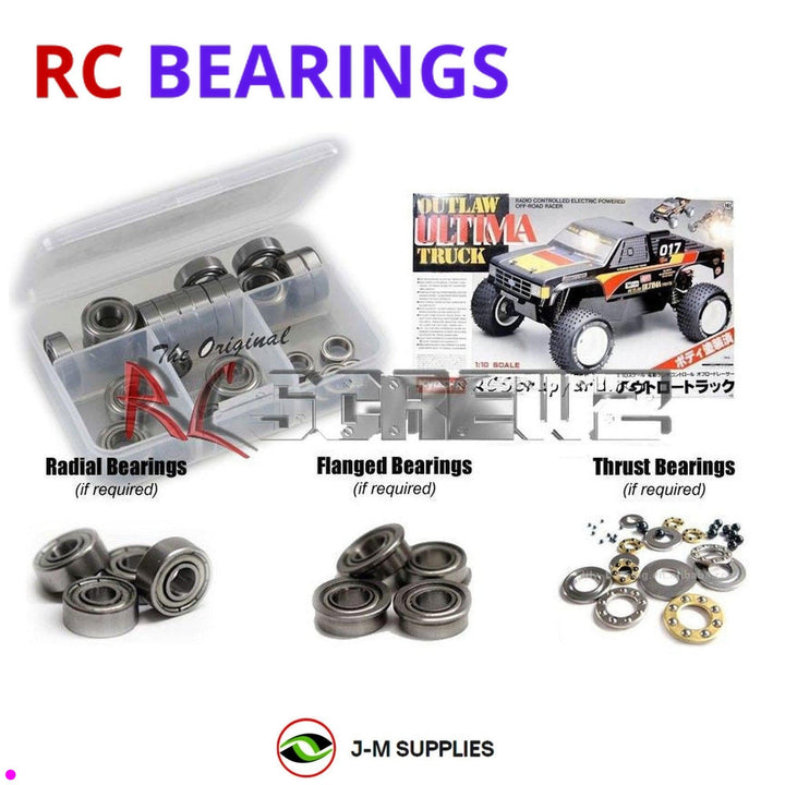 Representative image of an RCScrewZ metal-shielded bearing kit for Kyosho Outlaw Ultima ST 1/10 Electric 2WD Truck (3166); exact bearing sizes and quantities vary by RC model.