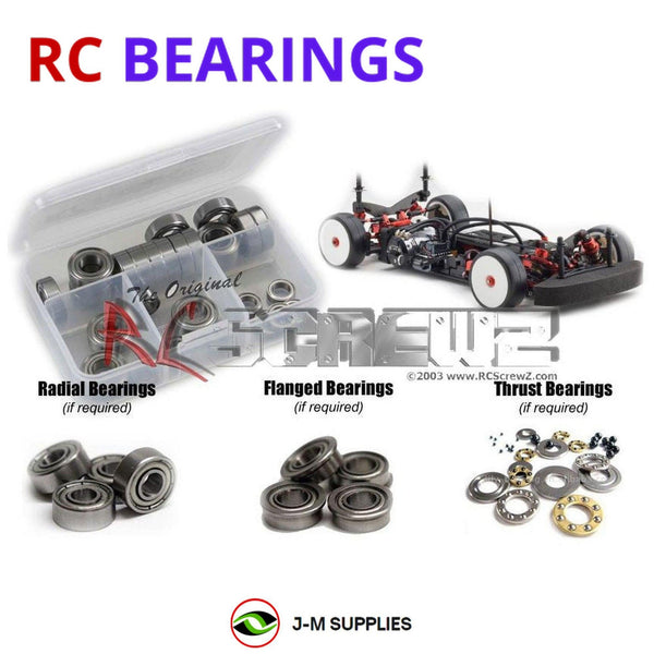 Representative image of an RCScrewZ metal-shielded bearing kit for Kyosho TF-7 1/10 Electric 4WD Touring Car (30026); exact bearing sizes and quantities vary by RC model.