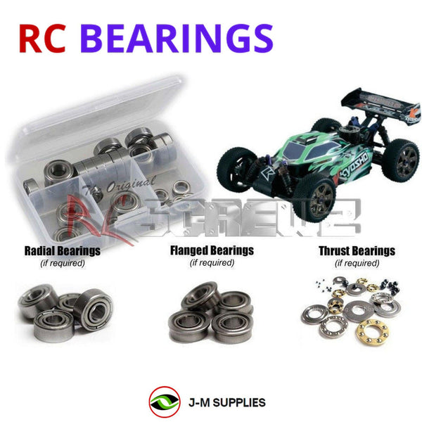 Representative image of an RCScrewZ metal-shielded bearing kit for Kyosho Neo 2.0 4WD 1/8 (#31684); exact bearing sizes and quantities vary by RC model.