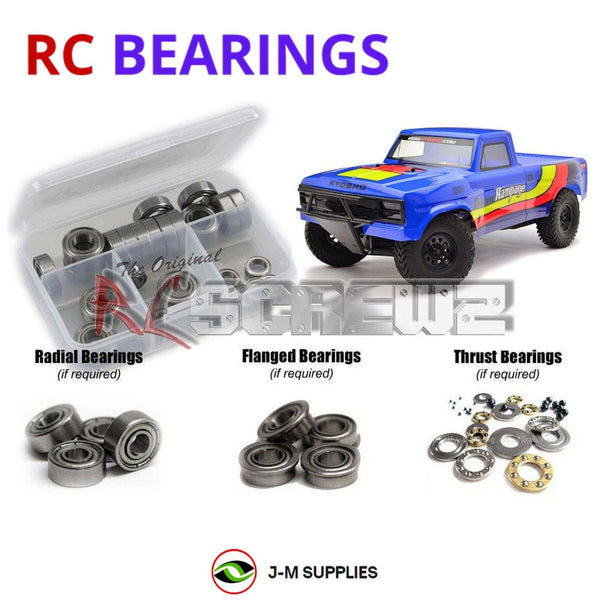 Representative image of an RCScrewZ metal-shielded bearing kit for Kyosho Outlaw Rampage 1/10 Electric 2WD Truck (34361T); exact bearing sizes and quantities vary by RC model.