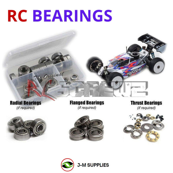 Representative image of an RCScrewZ metal-shielded bearing kit for Kyosho Inferno MP10 1/8 Nitro 4WD Buggy (33015B); exact bearing sizes and quantities vary by RC model.