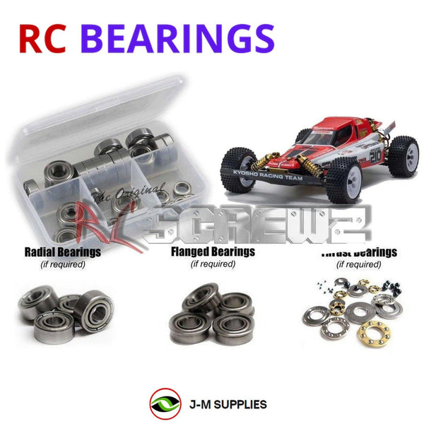Representative image of an RCScrewZ metal-shielded bearing kit for Kyosho Turbo Optima Gold 1/10 Electric 4WD Buggy (30619); exact bearing sizes and quantities vary by RC model.