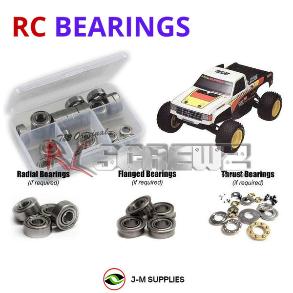 Representative image of an RCScrewZ metal-shielded bearing kit for Kyosho Outlaw Rampage 1/10 Nitro 2WD Trophy Truck (3073); exact bearing sizes and quantities vary by RC model.