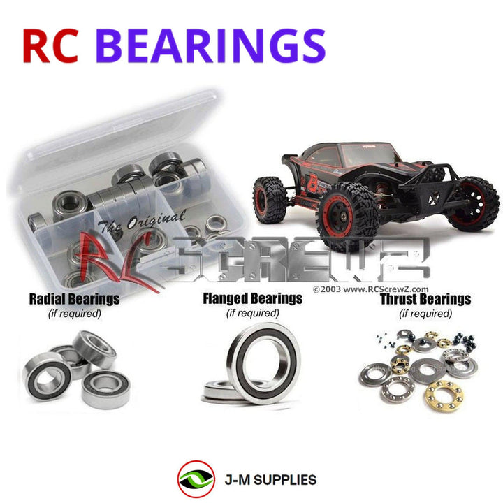Representative image of an RCScrewZ metal-shielded bearing kit for Kyosho Scorpion B-XXL Nitro 1/7 GP 2WD Buggy (31875); exact bearing sizes and quantities vary by RC model.